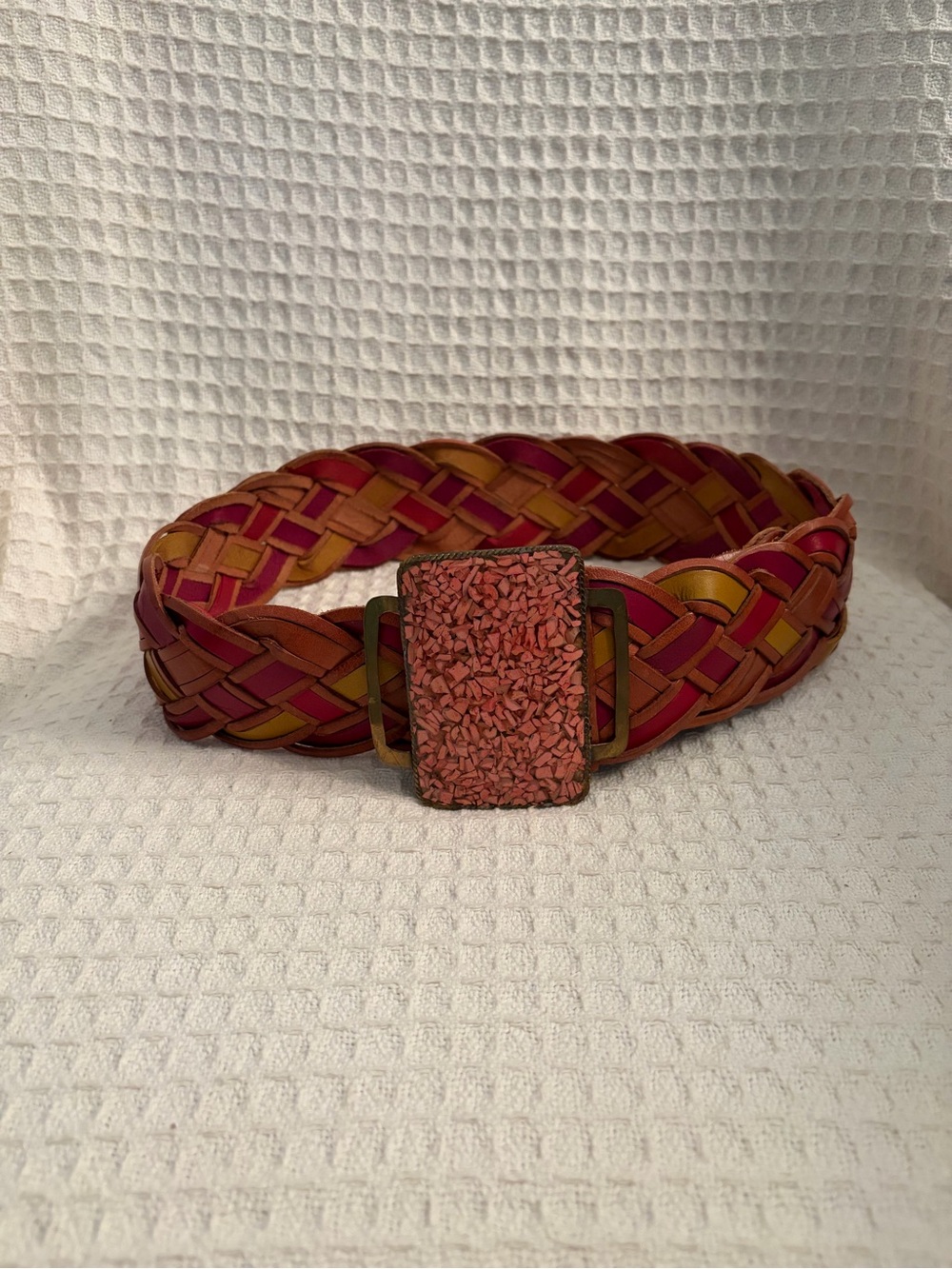 Motif 56 Wide Woven Leather Belt with Wide Stone Chip Buckle Size Medium